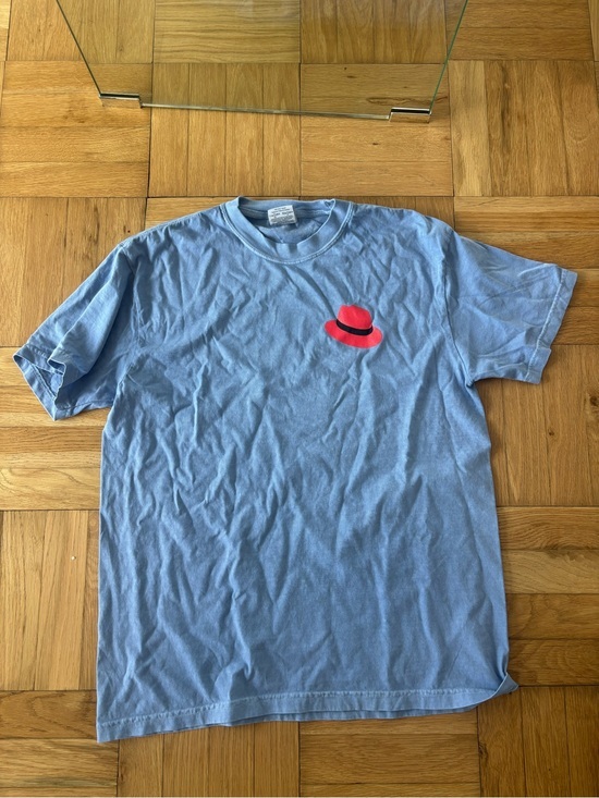 Comfort Colors Other - Comfort Colors Light Blue Tee with Small Red and Black Hat Print